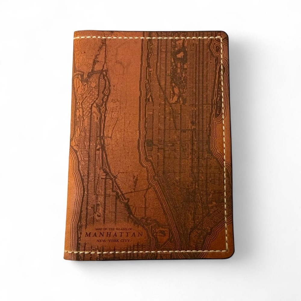 Brown leather TACTILE craftworks Manhattan Map passport holder Wallet unisex